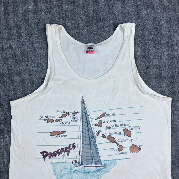 Fruit of the Loom Tank Top Mens Size L White Graphic Sailing Map USA Vintage - Picture 1 of 8